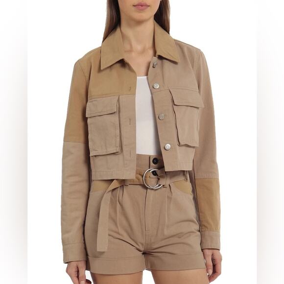 Avec Les Filles Jackets & Blazers - Avec Les Filles cropped tan jacket military neutral utilitarian cargo spring